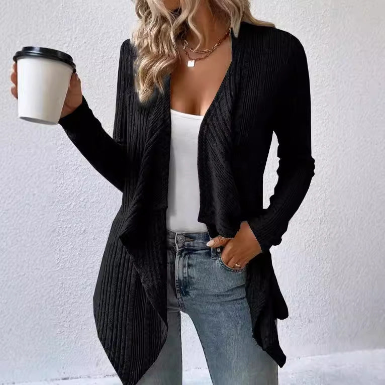 Women's Ribbed Open Front Cardigan Long Sleeve Knit Sweater