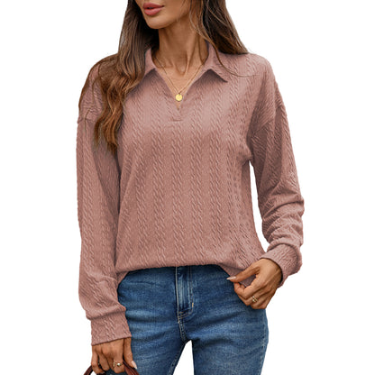 Women's Textured Collared Sweatshirt Long Sleeve Pullover