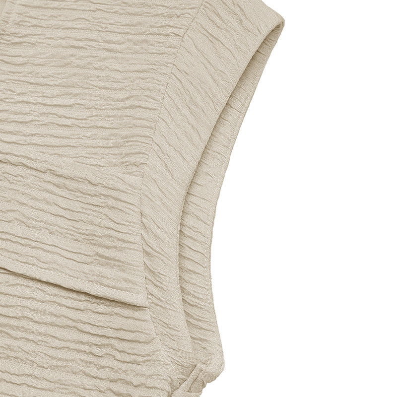 Asymmetrical V Neck Textured Cap Sleeve Top