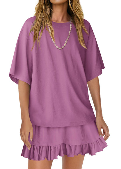 Women's Oversized Tee & Ruffle Mini Skirt Two Piece Set