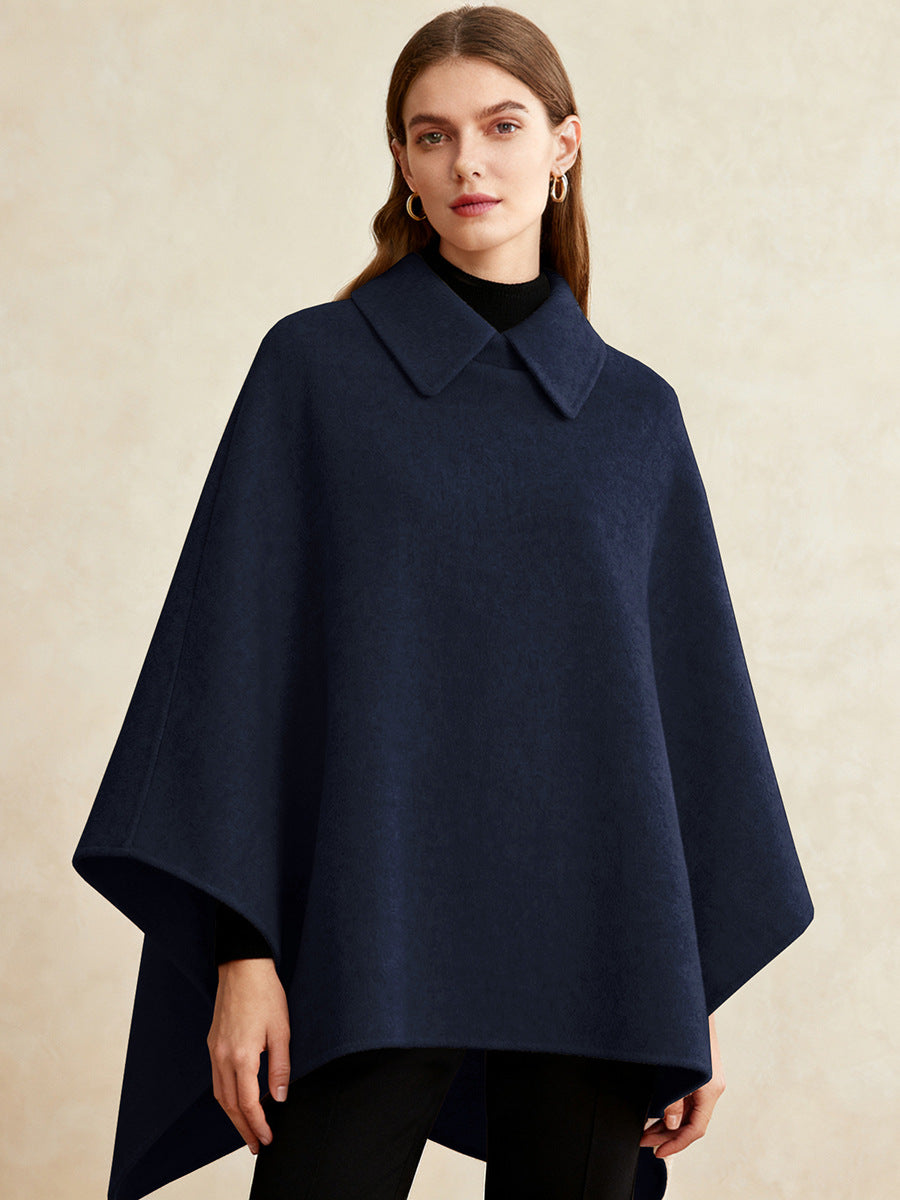 Women's Collared Wool Blend Cape Sleeveless Winter Poncho