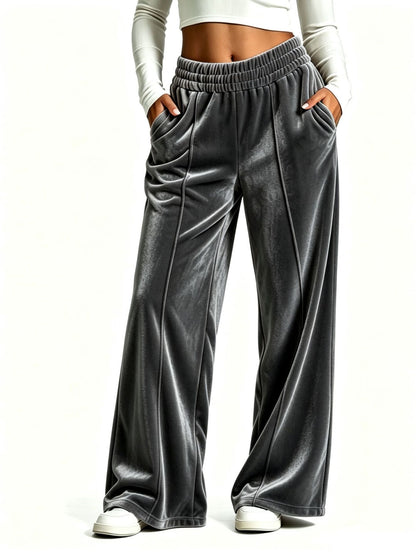 Women's High Waisted Velvet Wide Leg Palazzo Pants
