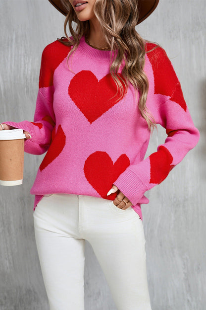Valentine Heart Knit Sweater Pink Red Pullover Top