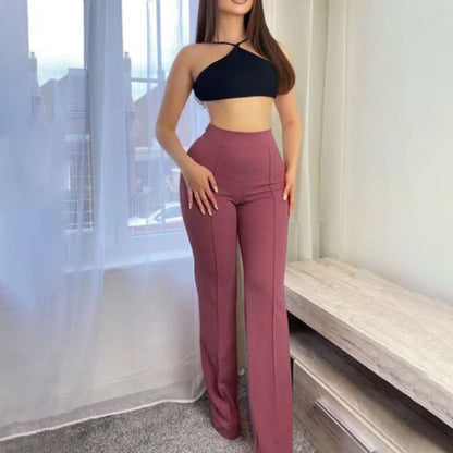 Women's High Waisted Flare Pants Stretchy Wide Leg Casual