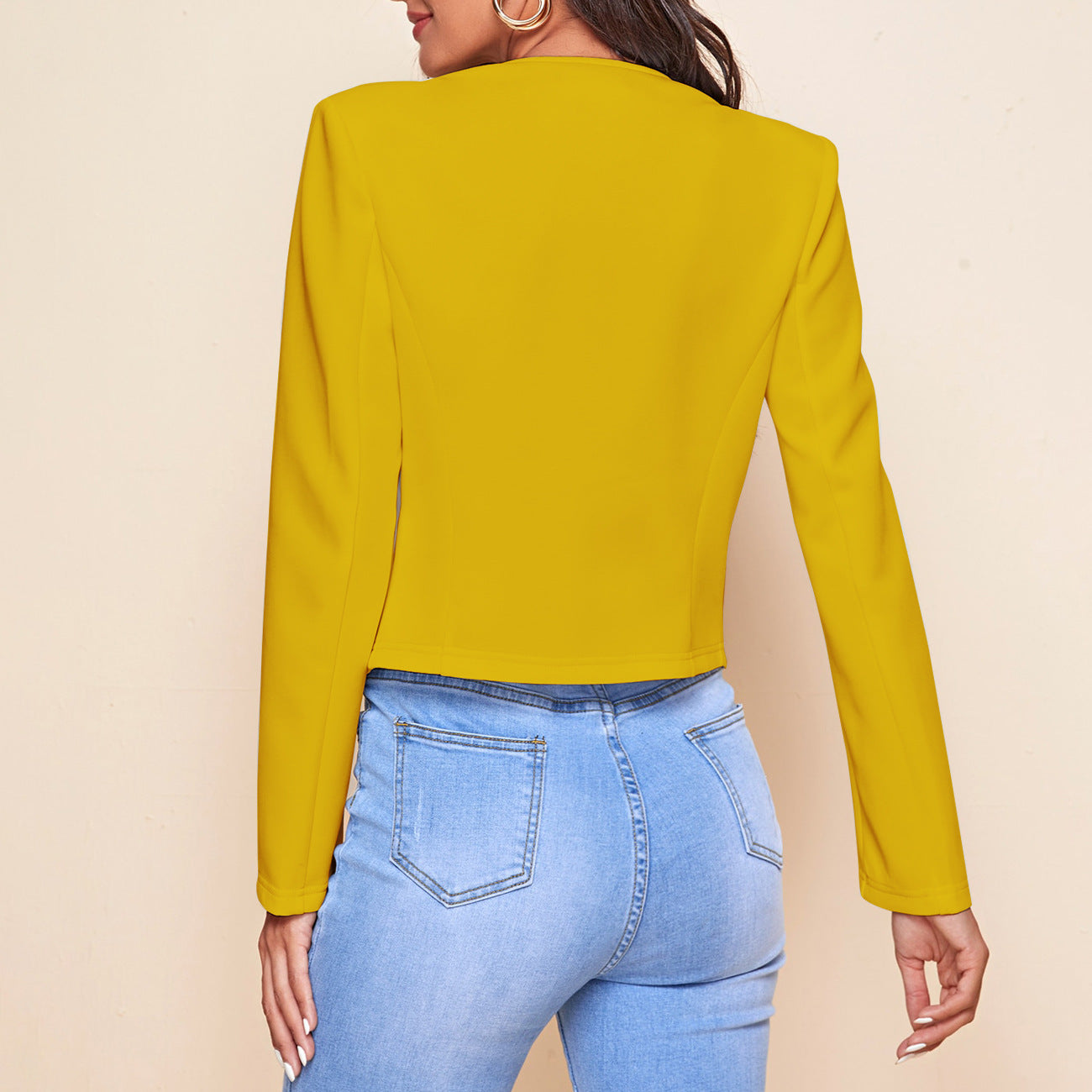 Women's Cropped Blazer Open Front Zip Pocket Jacket