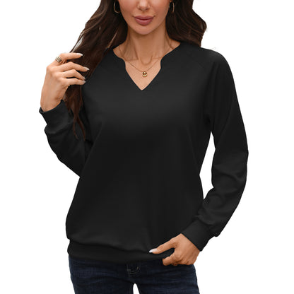 Solid V Neck Sweatshirt Oversized Ribbed Pullover