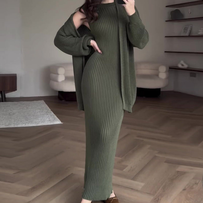 Women's Ribbed Maxi Dress and Cardigan Matching Set