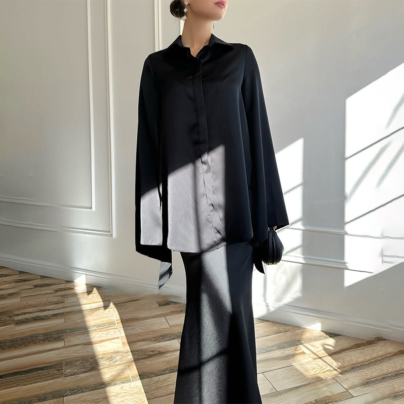 Women's Elegant 2 Piece Button Down Shirt & Skirt Set