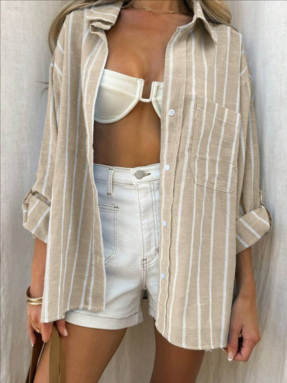 Oversized Striped Button Down Beach Shirt