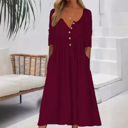 Women's Casual Long Sleeve Button Down Maxi Dress Pockets