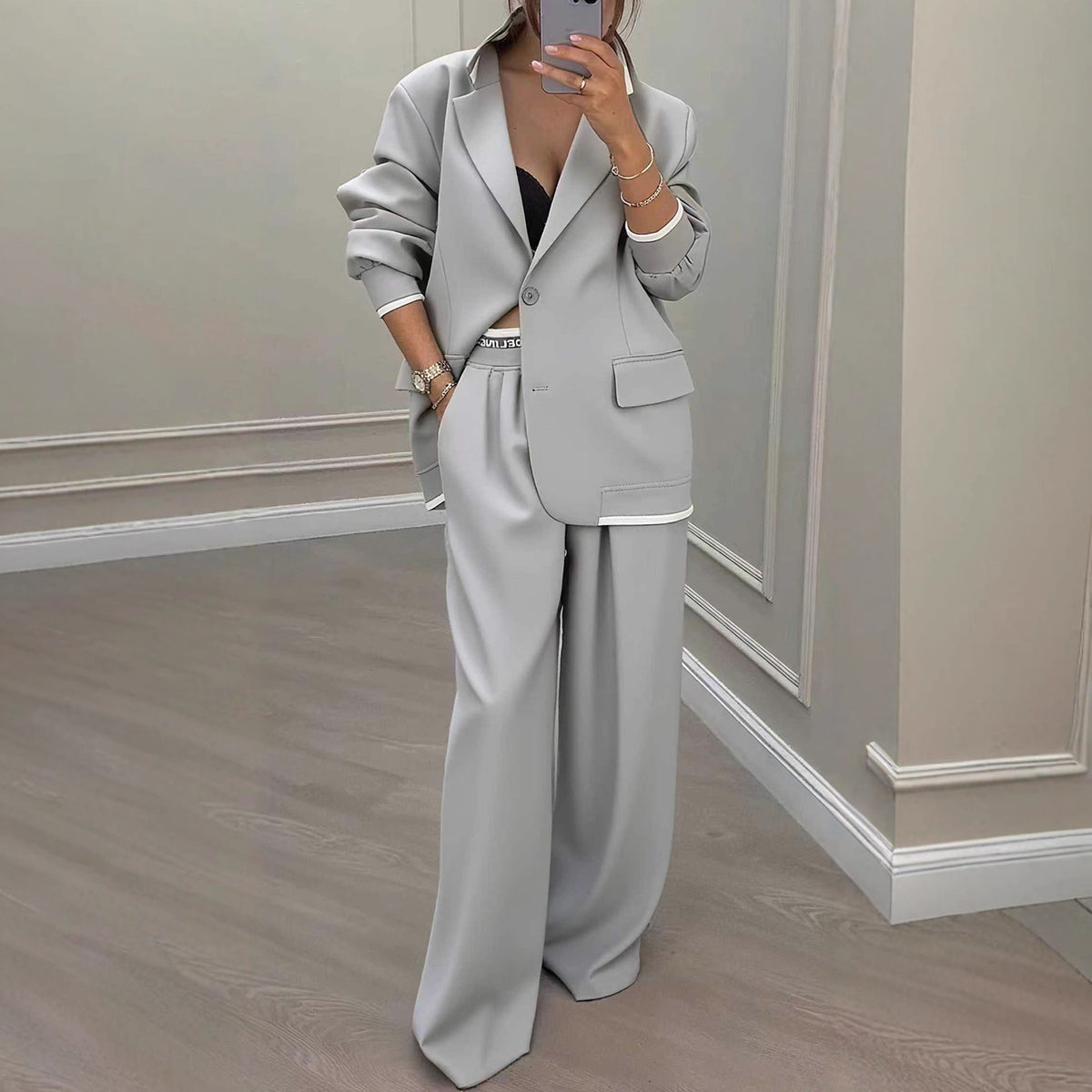 Women's Two Piece Blazer Wide Leg Pants Set
