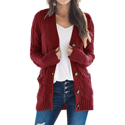 Womens Chunky Cable Knit Button Cardigan Sweater Pockets