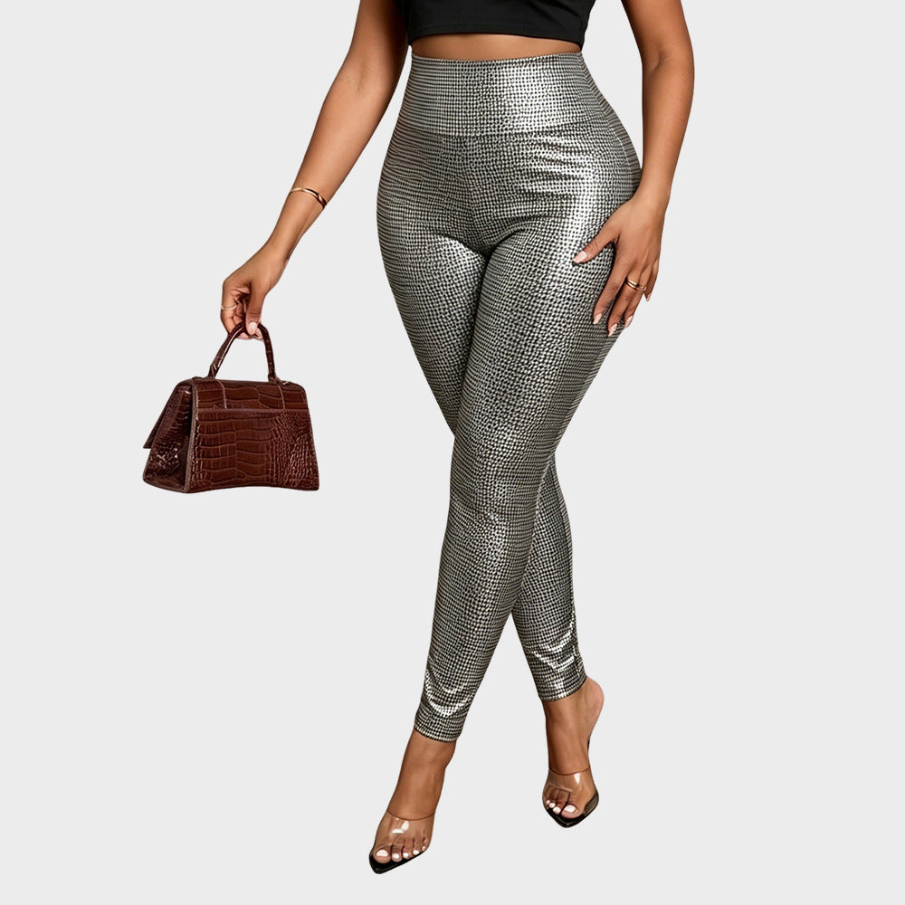 Plus Size Metallic Snakeskin High Waist Leggings