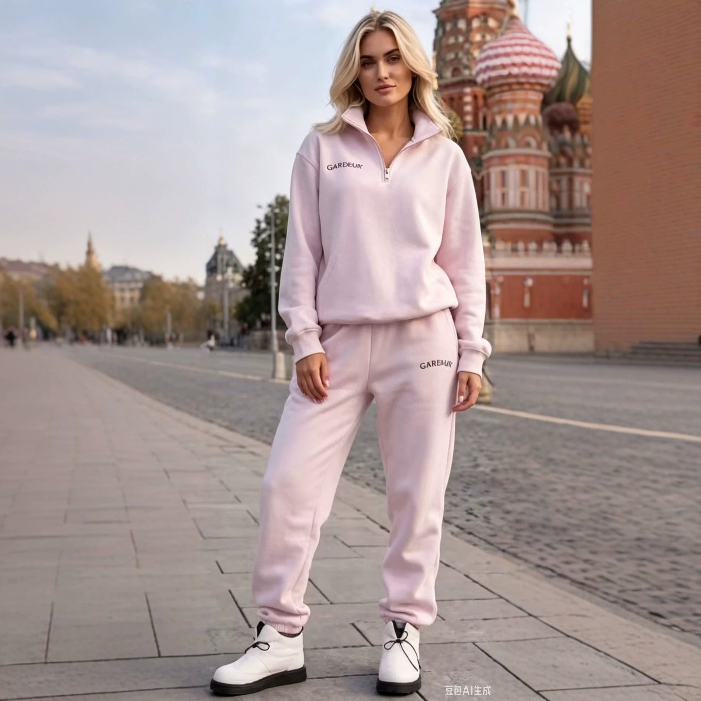 Women's Embroidered Quarter Zip Sweatsuit Jogger Set