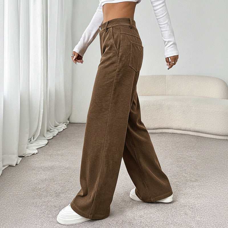 High Waist Corduroy Wide Leg Trouser Pants