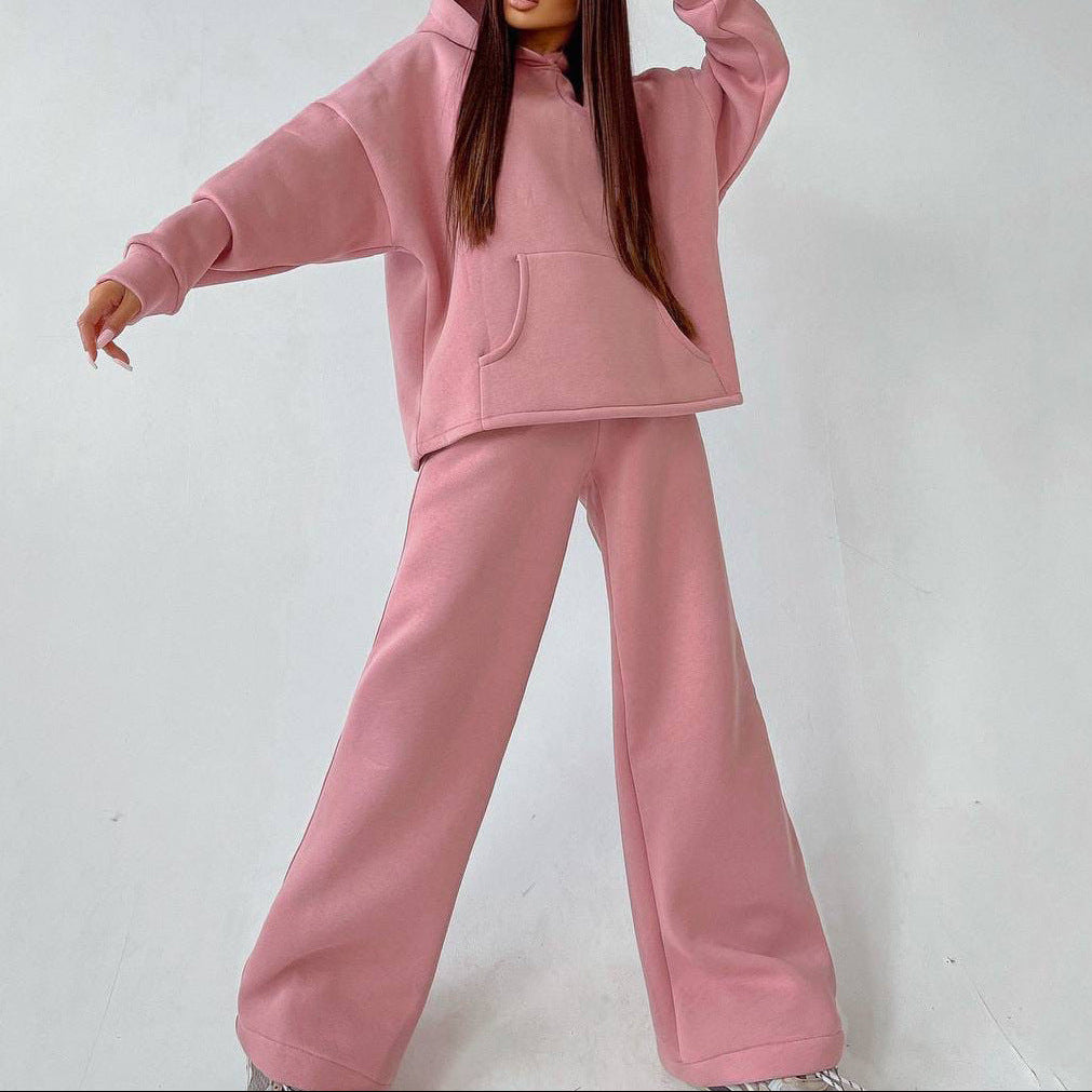 Women's Fleece Hoodie Wide Leg Pants Matching Set