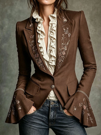 Women's Vintage Floral Embroidered Fitted Blazer