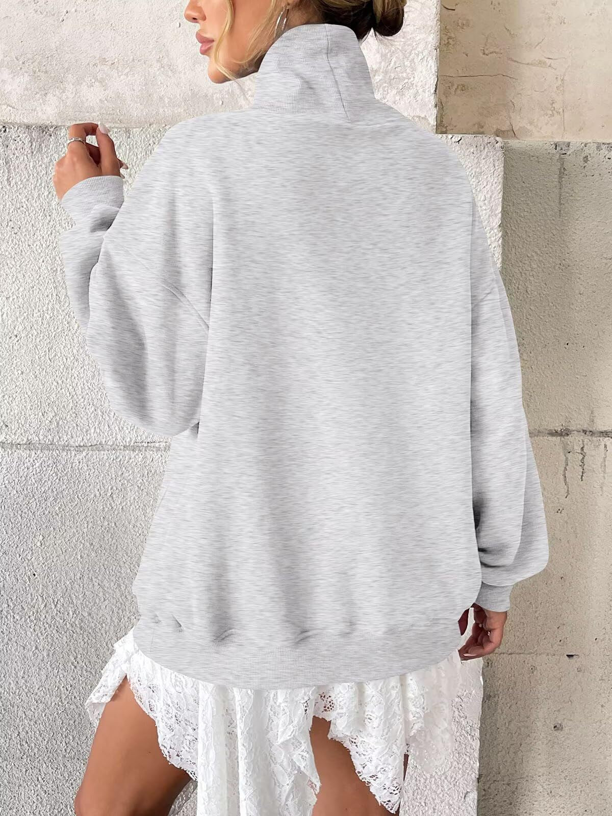 Fleece Mock Neck Oversized Sweatshirt Casual Pullover