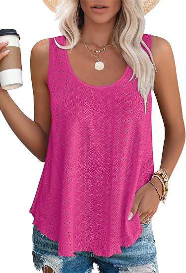 Eyelet Knit Tank Top Sleeveless Loose Fit Summer Top