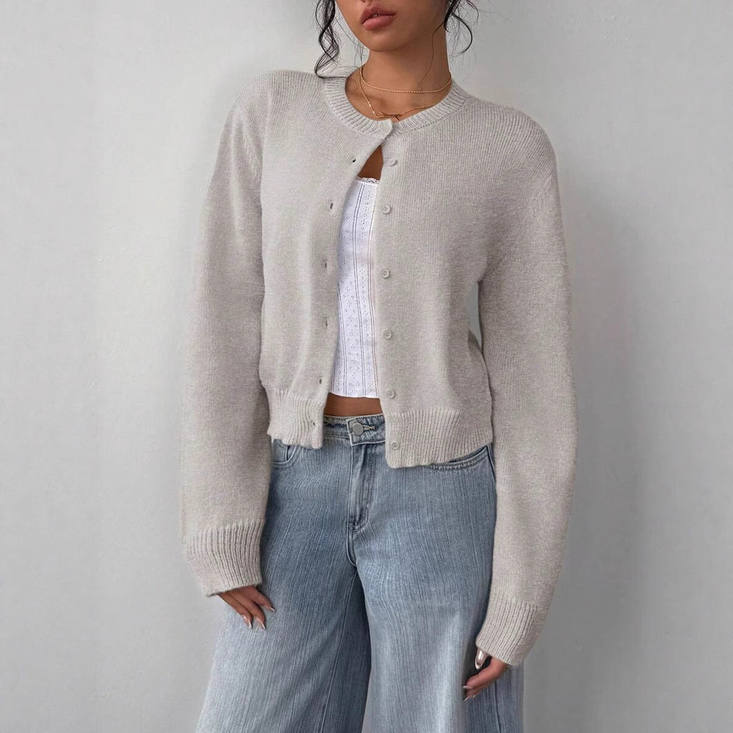 Women's Cropped Cardigan Sweater Button Front Long Sleeve