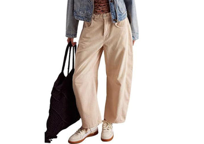 Women's Corduroy Straight Leg Pants Mid Rise Stretch