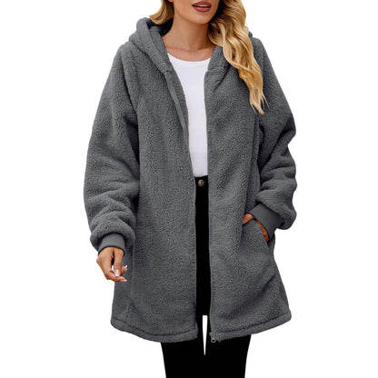 Women's Oversized Sherpa Zip Up Hooded Jacket