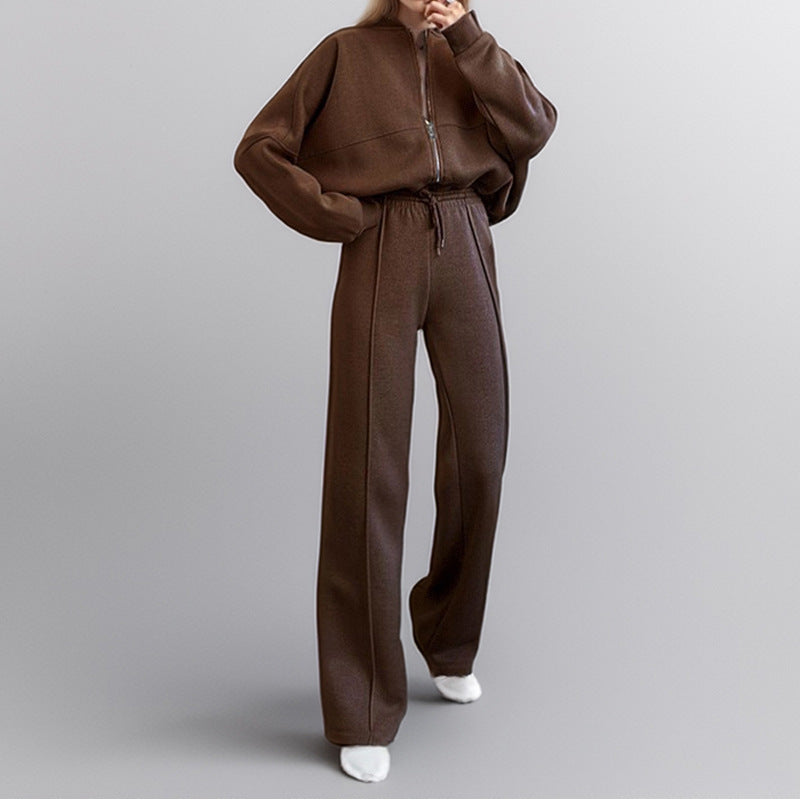 Women's Two Piece Set Zip Up Jacket Wide Leg Pants
