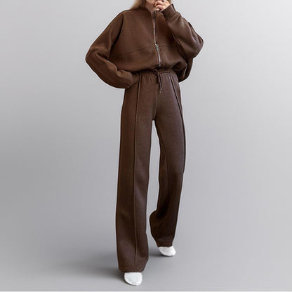 Women's Two Piece Set Zip Up Jacket Wide Leg Pants