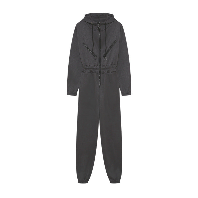 Women Hooded Zip Up Jumpsuit Long Sleeve Loungewear