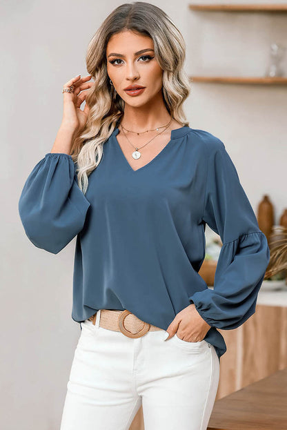 V-neck Chiffon Blouse Women Lantern Sleeve T Blood Crushed Chiffon Plus Size Shirt