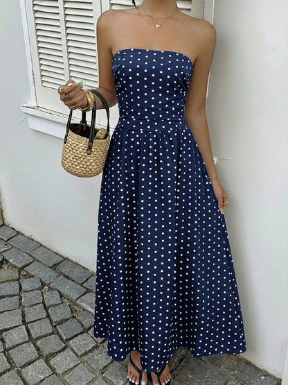Strapless Polka Dot Maxi Dress Elegant Summer Dress