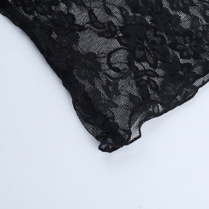 Sexy Sheer Lace Top Long Sleeve Off Shoulder Fitted
