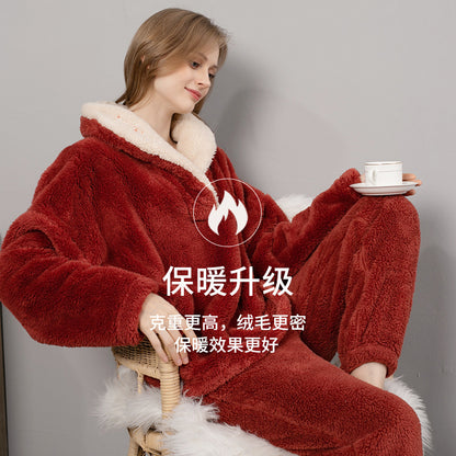 Women's Fuzzy Sherpa Pajama Set Winter Thick Lounge Wear