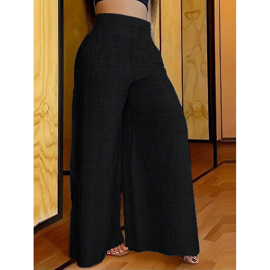 High Waist Linen Look Wide Leg Resort Pants