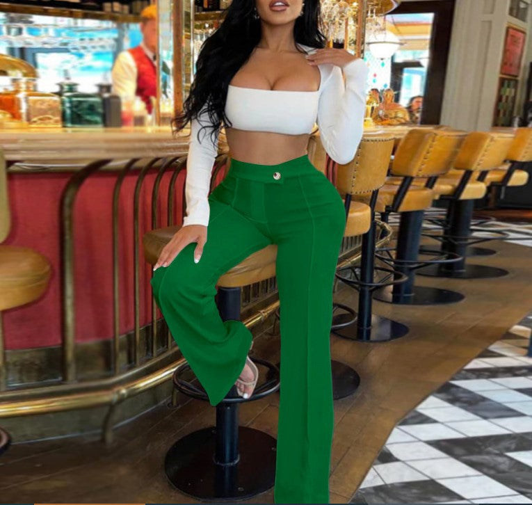 Women High Waist Ribbed Velvet Wide Leg Pants