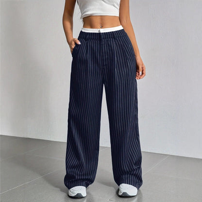 Women's High Waist Striped Wide Leg Trousers