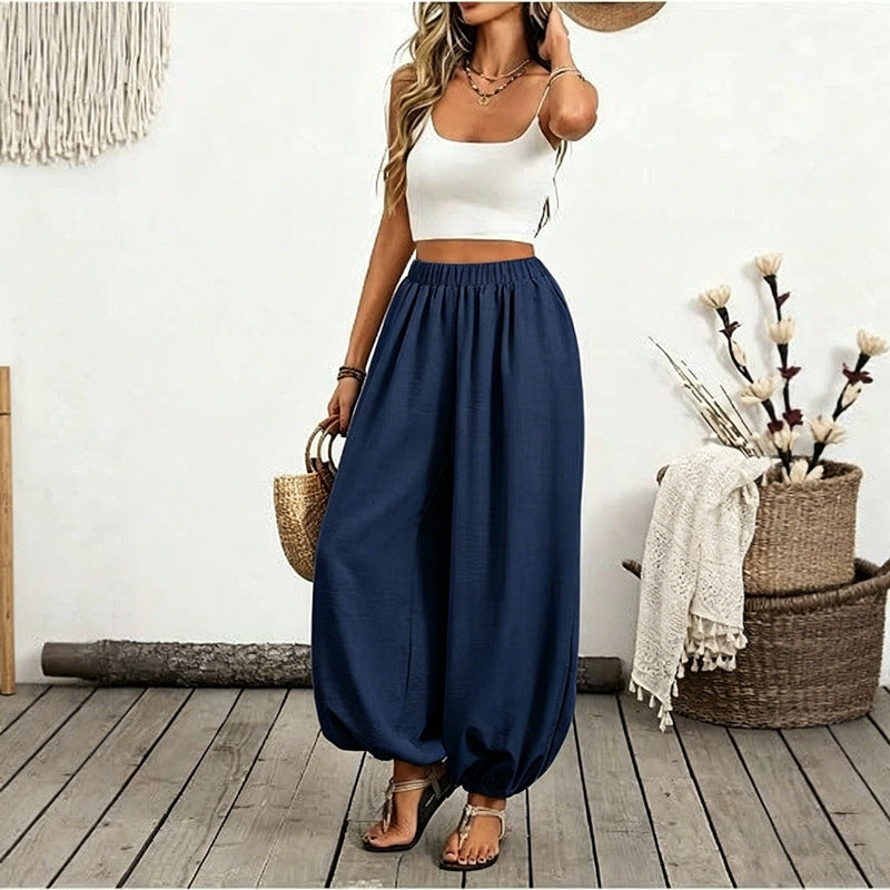 High Waist Balloon Beach Pants with Pockets