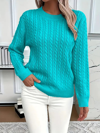 Women's Soft Cable Knit Crew Neck Pullover Sweater