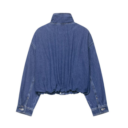 Women's Oversized Denim Jacket Zip Up Casual Blue