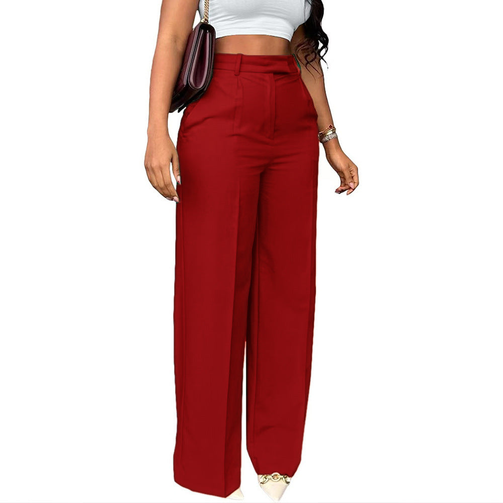 Women's High Waisted Pleated Straight Leg Dress Pants