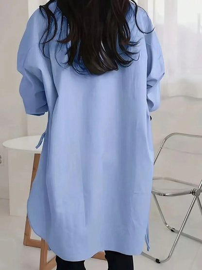 Womens Oversized Shirt Side Tie High Low Long Sleeve Tunic