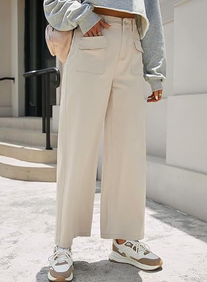 High-Waisted Loose Fit Cargo Pants with Pockets for Women