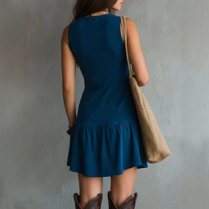 Women's Sleeveless U-Neck Button Front Lace Mini Dress