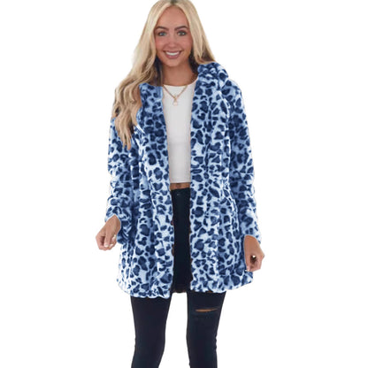 Women's Leopard Faux Fur Coat Open Front Oversized