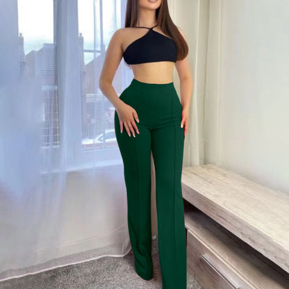Women's High Waisted Flare Pants Stretchy Wide Leg Casual