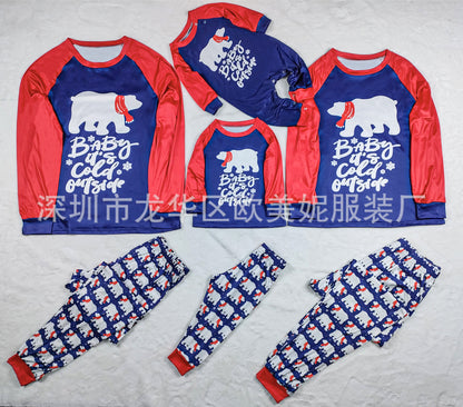 Parent-child Set, Bear Print Loungewear, Christmas Pajamas Two-piece Set