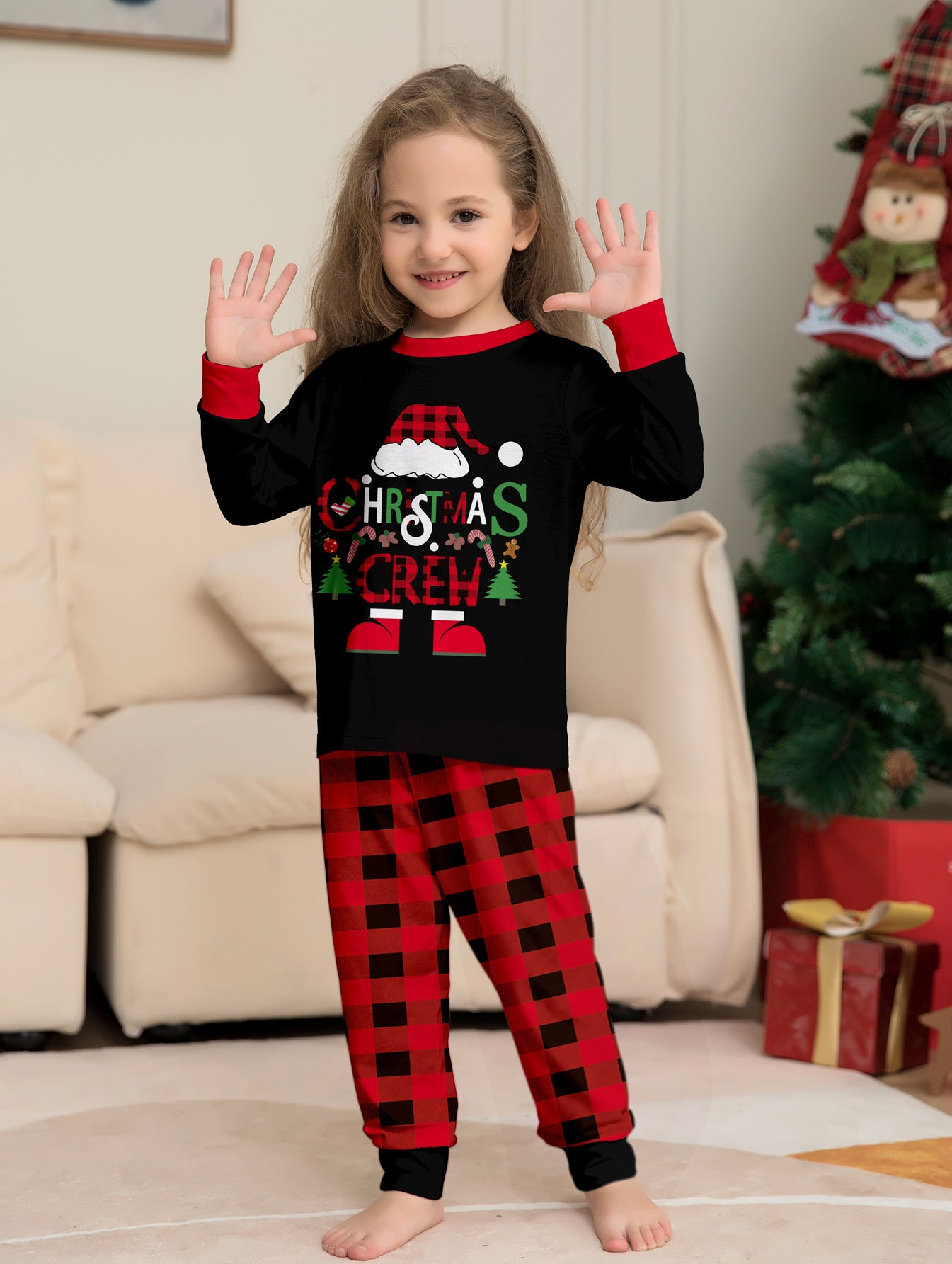 Plaid Alphabet Parent-Child Printed Christmas Pajama Set