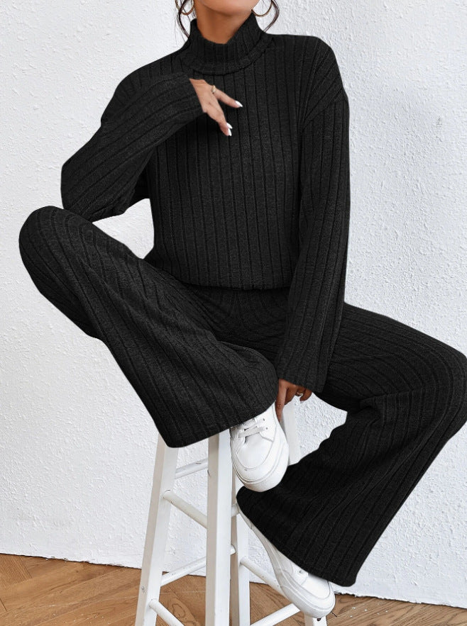 Women's Ribbed Turtleneck Two Piece Pants Set