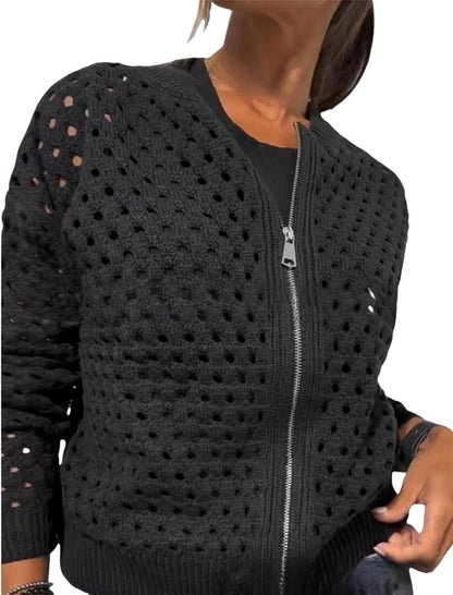 Women's Crochet Zip Up Cardigan Sweater