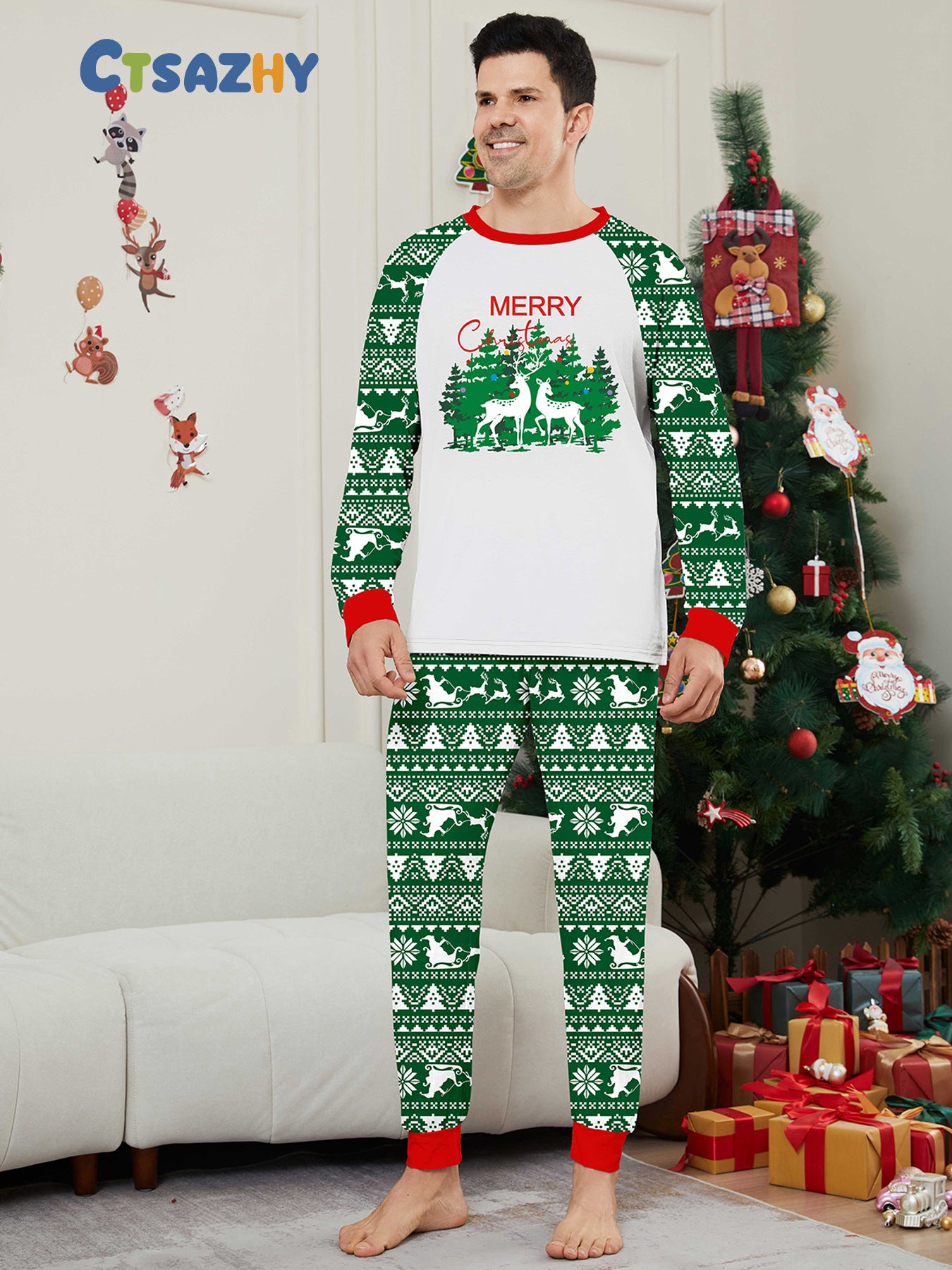 Christmas Deer Letter Striped Parent-child Dress Printed Christmas Pajamas